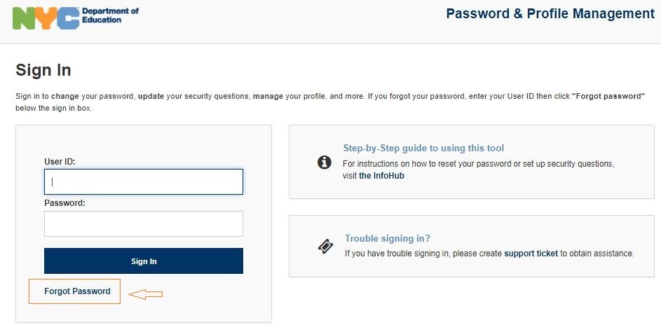 NYC DOE Payroll Portal reset password 1