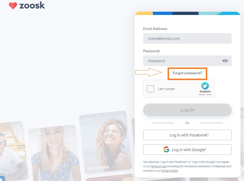 Zoosk Login reset password 1
