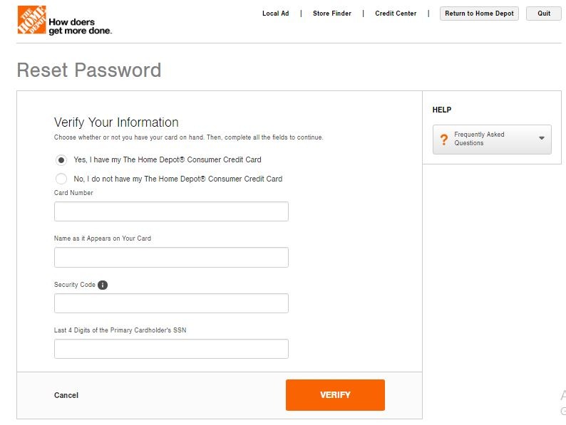 Home Depot Credit Card Login forgot password 2