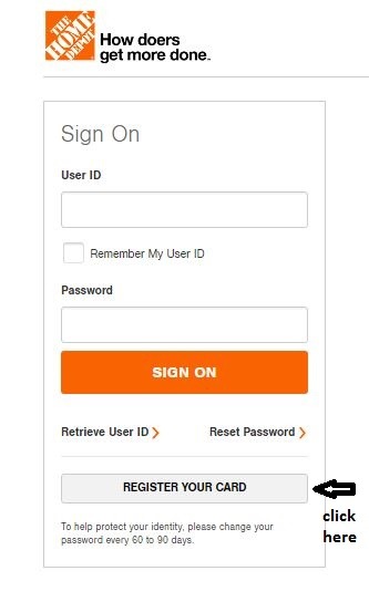 Home Depot Credit Card registration 1